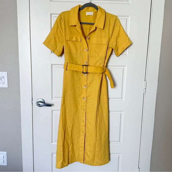 MELLODAY Dresses & Skirts - Melloday Safari Style Linen Blend Button Down Belted A-Line dress sz Small